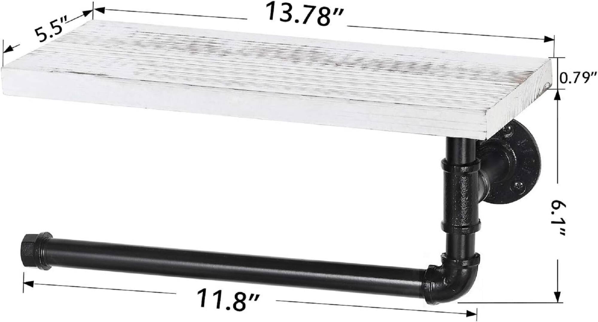 Wall-Mount Whitewashed Wood & Iron Toilet Paper Holder